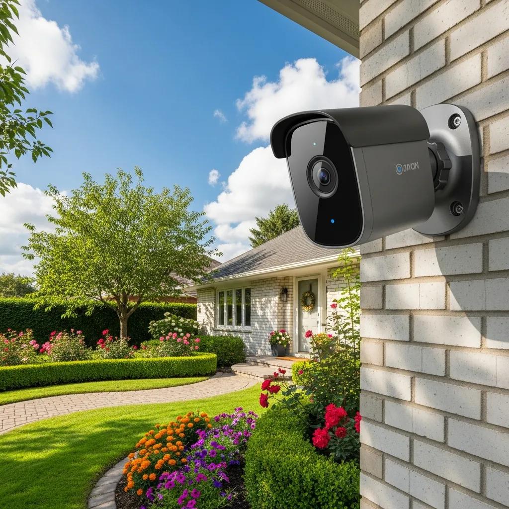 Smart surveillance camera monitoring a residential area, showcasing advanced security technology